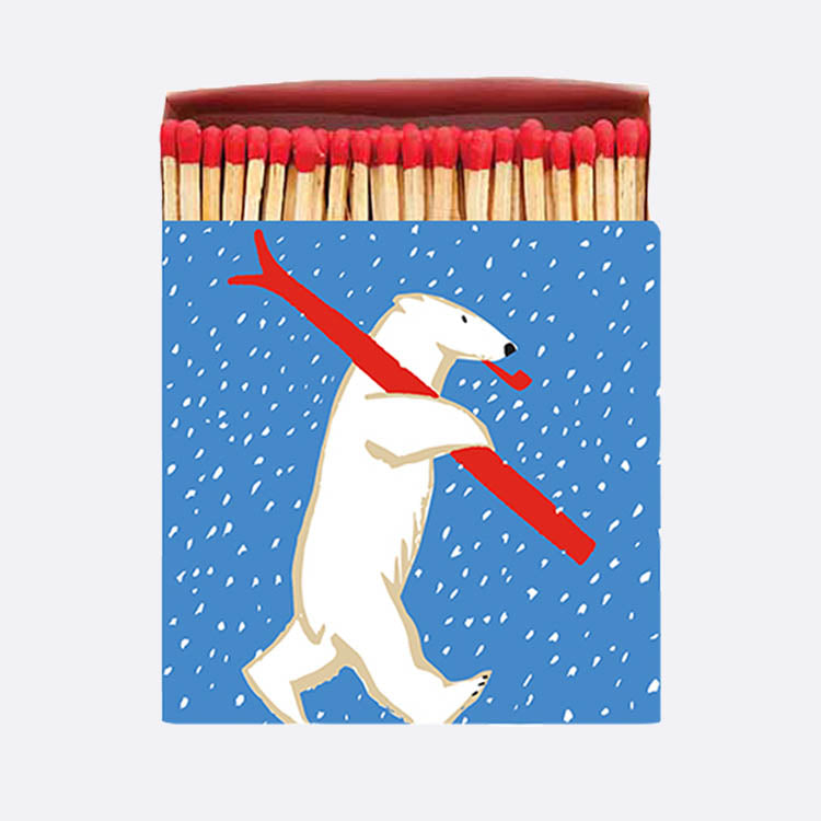 Caja cuadrada de cerillas Christmas Skiing Polar Bear